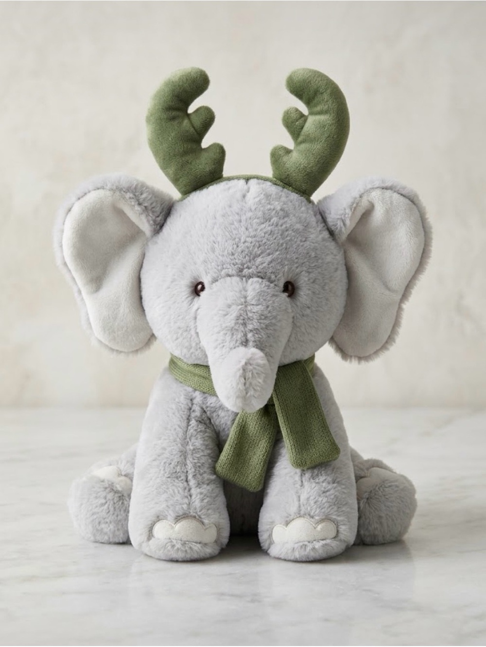 Animal Adventure Plush Holiday Elephant with Reindeer Antlers & Scarf - NWOT